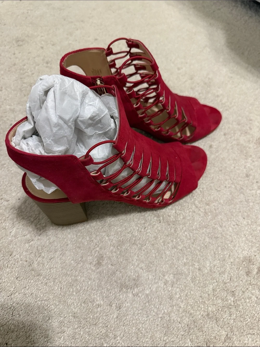 Vince Camuto Red Suede Strappy Block Heel Sandals